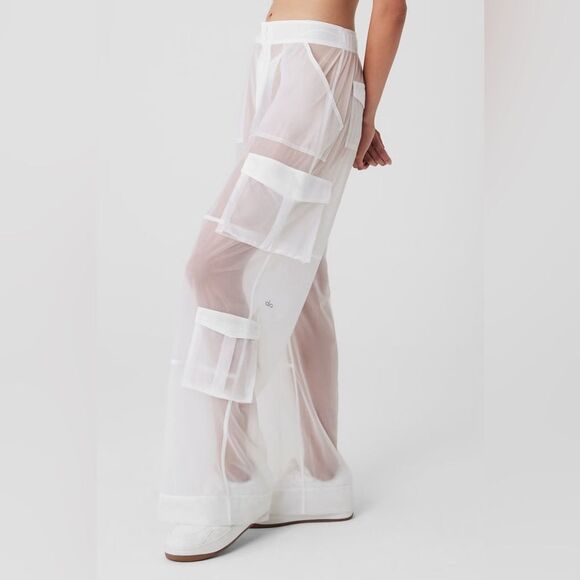 ALO Yoga Womens White Sheer Effusion Cargo Wide Leg Trouser - Picture 3 of 14